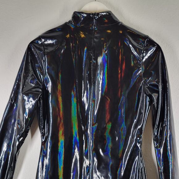 Naked Wardrobe The Vinyl Turtleneck Jumpsuit in Black Womens Sz XL Long sleeve - Picture 7 of 14